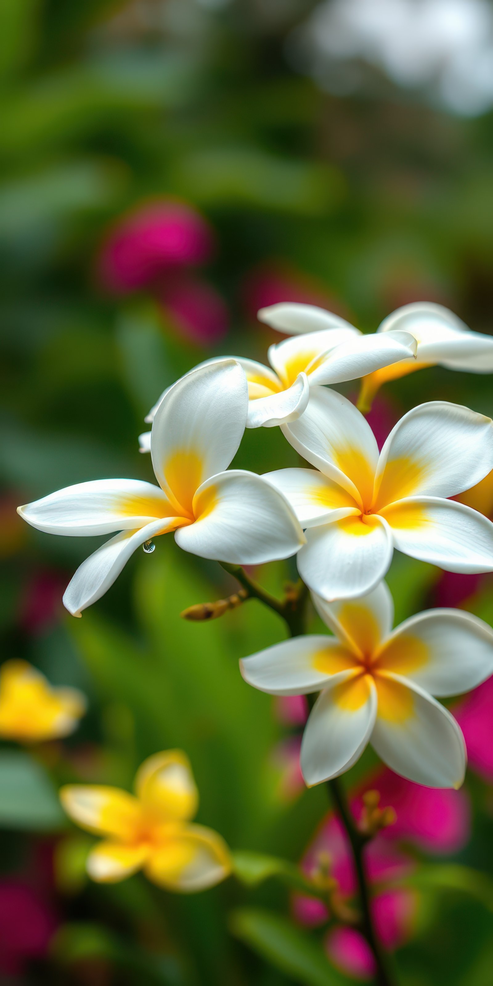 Beautiful white and yellow flowers bloom amidst vibrant greenery in a tranquil garden setting